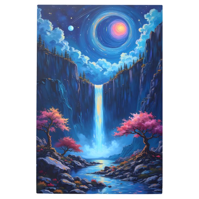Impresión En Metal Fantástico paisaje de cataratas con cerezos (Anverso)