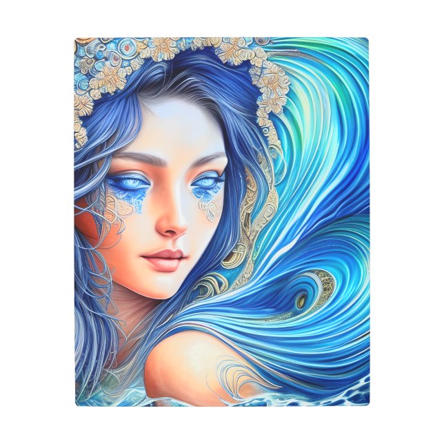 Impresión En Metal Fantasy Blue Ocean Wave Goddess Abstract Art (Anverso)