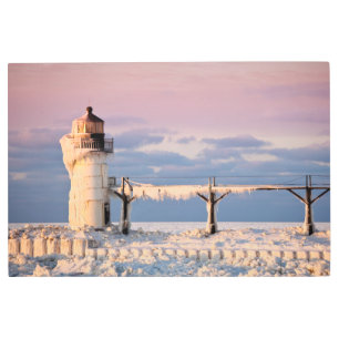 Impresión En Metal Faros Faro del lago Michigan