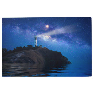 Impresión En Metal Faros   Faro nocturno estrellado