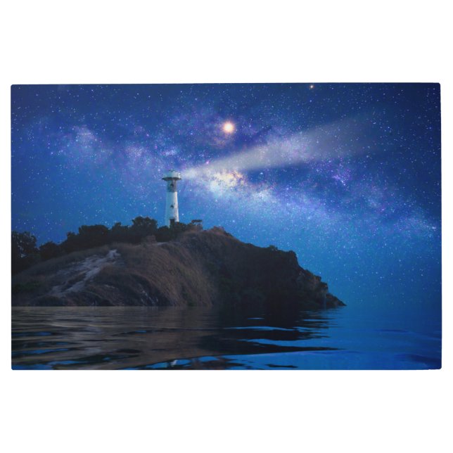 Impresión En Metal Faros | Faro nocturno estrellado (Anverso)