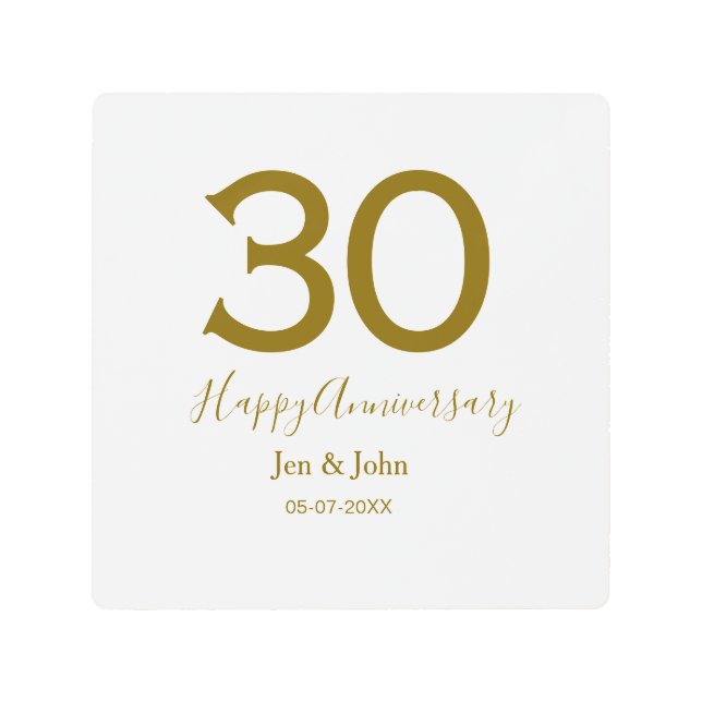 Impresión En Metal Feliz 30 aniversario nombre fecha letra dorada neg (Anverso)