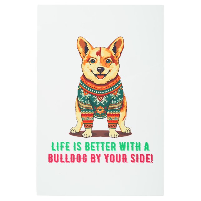 Impresión En Metal Feliz bulldog navideño (Anverso)