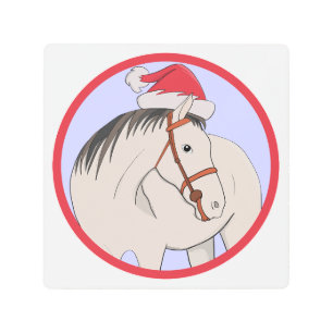Impresión En Metal Feliz caballo navideño