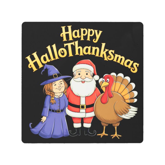 Impresión En Metal Feliz diseño de los amantes de HalloThanksmas (Anverso)