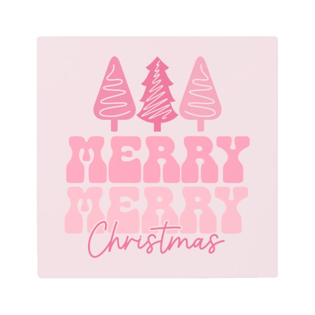 Impresión En Metal Feliz Feliz Navidad - Diseño de vacaciones rosas (Anverso)