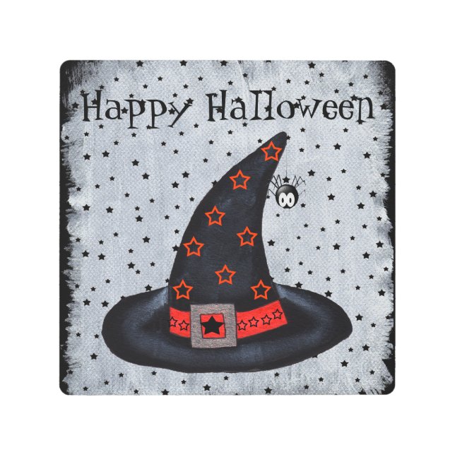 Impresión En Metal Feliz Halloween Black Witch Gorra Spider Black Sta (Anverso)