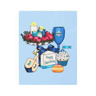 Impresión En Metal Feliz Hanukkah - Dreidel - Estrella de David