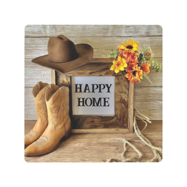 Impresión En Metal Feliz Hogar Estilo De Vaquero Vaquero Con Boys De  (Anverso)