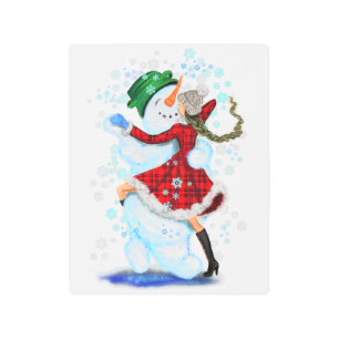Impresión En Metal Feliz hombre de nieve y Chica Fiesta de Navidades 