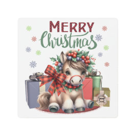 Impresión En Metal Feliz Navidad Pony