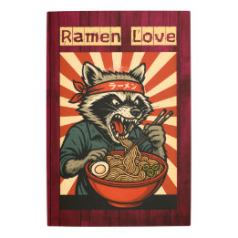 Impresión En Metal Feral Raccoon Comiendo Ramen