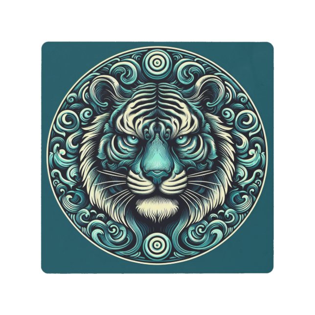 Impresión En Metal Feroz tigre Verde azulado (Anverso)