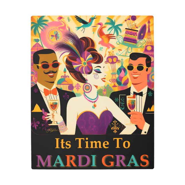 Impresión En Metal Fiesta de cócteles de Mid Century Mardi Gras (Anverso)