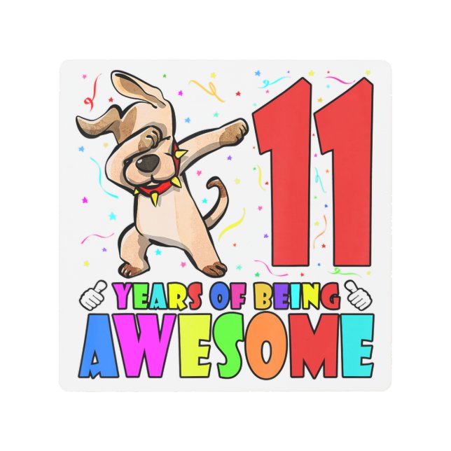 Impresión En Metal Fiesta de cumpleaños 11 Perro Dabbing - Gir de 11  (Anverso)