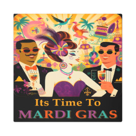 Impresión En Metal Fiesta Futurista de cócteles Mardi Gras de Mid Cen