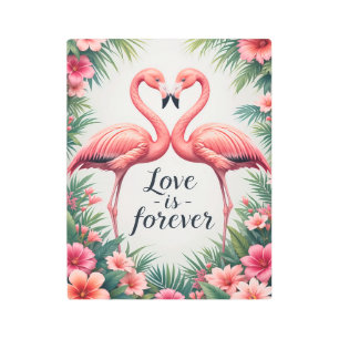 Impresión En Metal Flamingo Love Tropical Art