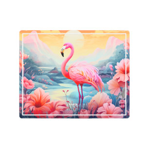 Impresión En Metal Flamingo tropical con flores-76280