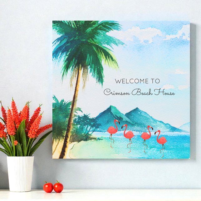 Impresión En Metal Flamingo verde tropical de playa (Subido por el creador)