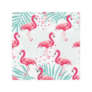 Impresión En Metal Flamingo y hojas tropicales, patrón de verano.