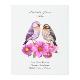Impresión En Metal Flor de Aster de septiembre con pájaros regalo de 