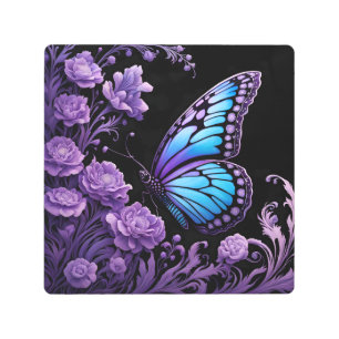 Impresión En Metal Flor de mariposa azul y púrpura