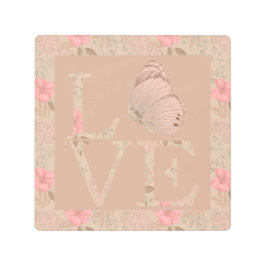 Impresión En Metal Flor de mariposa rosa de amor rosa