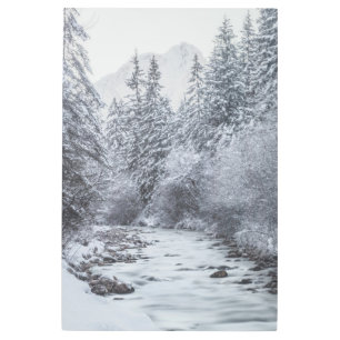 Impresión En Metal Flor de río a través del bosque de invierno nevado