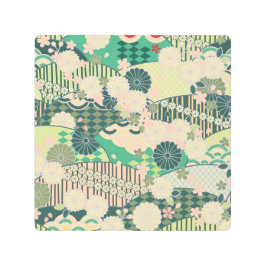 Impresión En Metal Flor floral de kimono japonesa rosa verde vintage