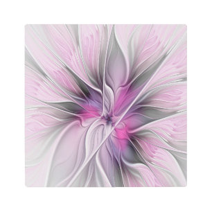 Impresión En Metal Flor Floral Fractal Moderno Abstracto Flor Gris ro