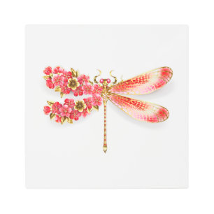 Impresión En Metal Flor libélula con sakura de joyas