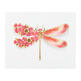 Impresión En Metal Flor libélula con sakura de joyas