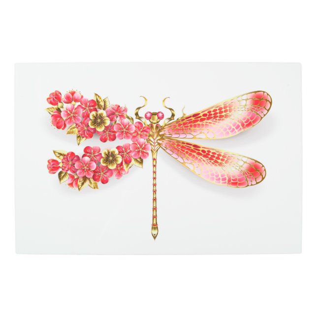 Impresión En Metal Flor libélula con sakura de joyas (Anverso)