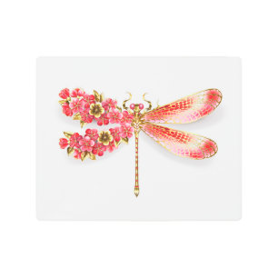 Impresión En Metal Flor libélula con sakura de joyas
