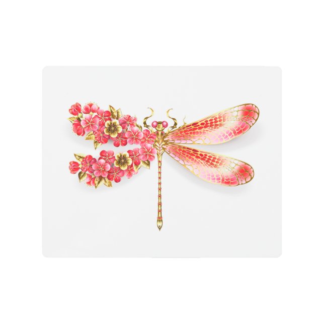 Impresión En Metal Flor libélula con sakura de joyas (Anverso)