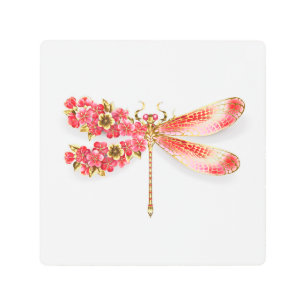 Impresión En Metal Flor libélula con sakura de joyas