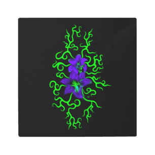 Impresión En Metal Flor morada lirio en negro