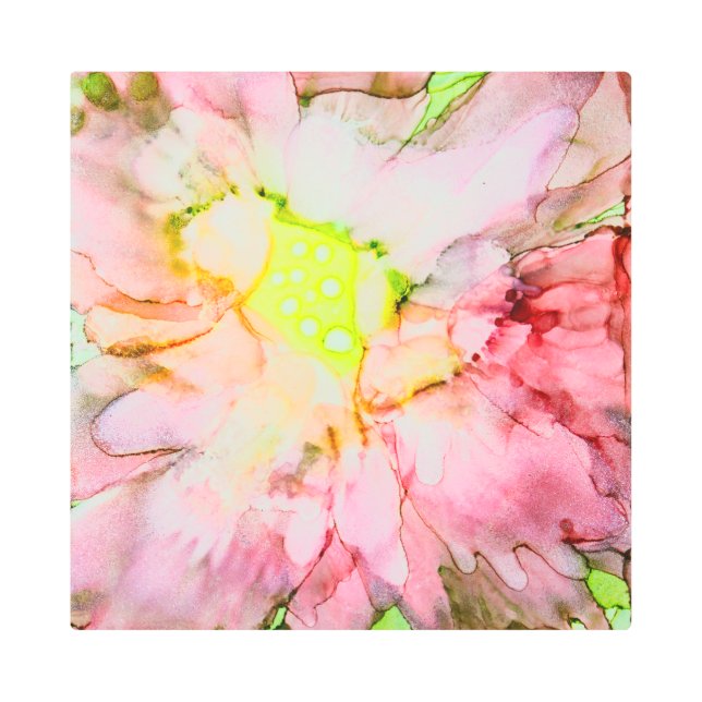 Impresión En Metal Flor rosa en tinta de alcohol (Anverso)