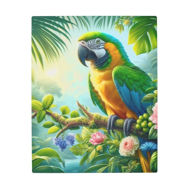 Impresión En Metal Flor tropical de macao verde (Anverso)