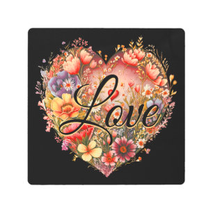 Impresión En Metal Floral Heart Love