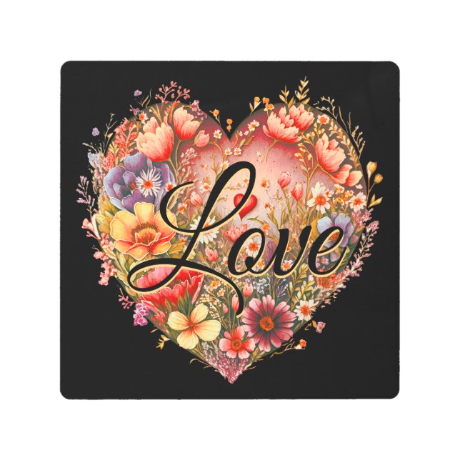 Impresión En Metal Floral Heart Love (Anverso)