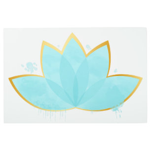 Impresión En Metal Floral Lotus acuarela Seafoam Blue & Faux Gold