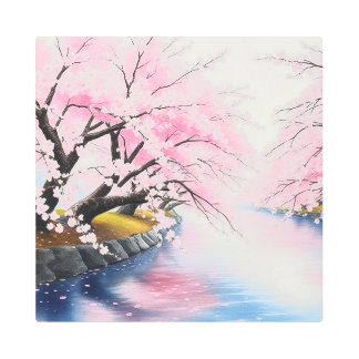 Impresión En Metal Florecimiento de cerezos por el Riverbank