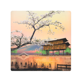 Impresión En Metal Florecimiento tranquilo: Atardecer sobre un lago j