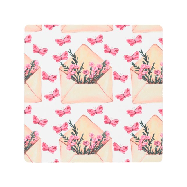 Impresión En Metal Flores acuarelas en sobres: patrón sin costura (Anverso)