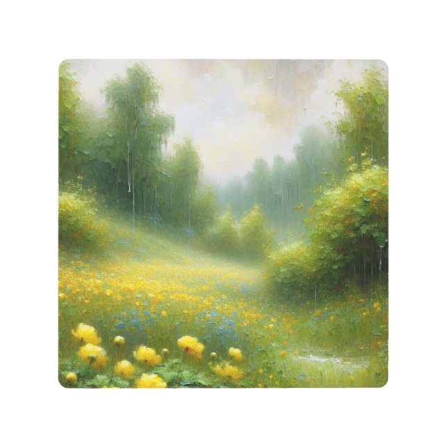 Impresión En Metal Flores amarillas en un día lluvioso (Anverso)