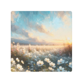 Impresión En Metal Flores blancas bajo un hermoso cielo