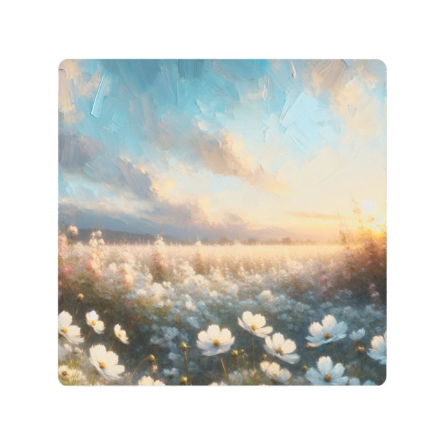 Impresión En Metal Flores blancas bajo un hermoso cielo (Anverso)