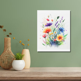 Impresión En Metal Flores de color azul violeta rojo naranja