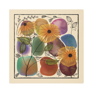 Impresión En Metal Flores de color de agua Rocas Hermoso Estilo de te